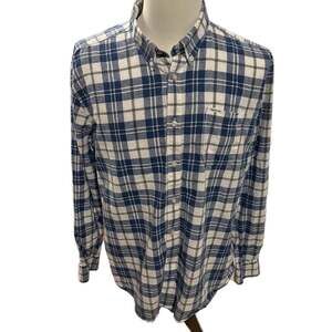 Barbour Men's Plaid Button-Down Shirt, Navy & White Linen Blend